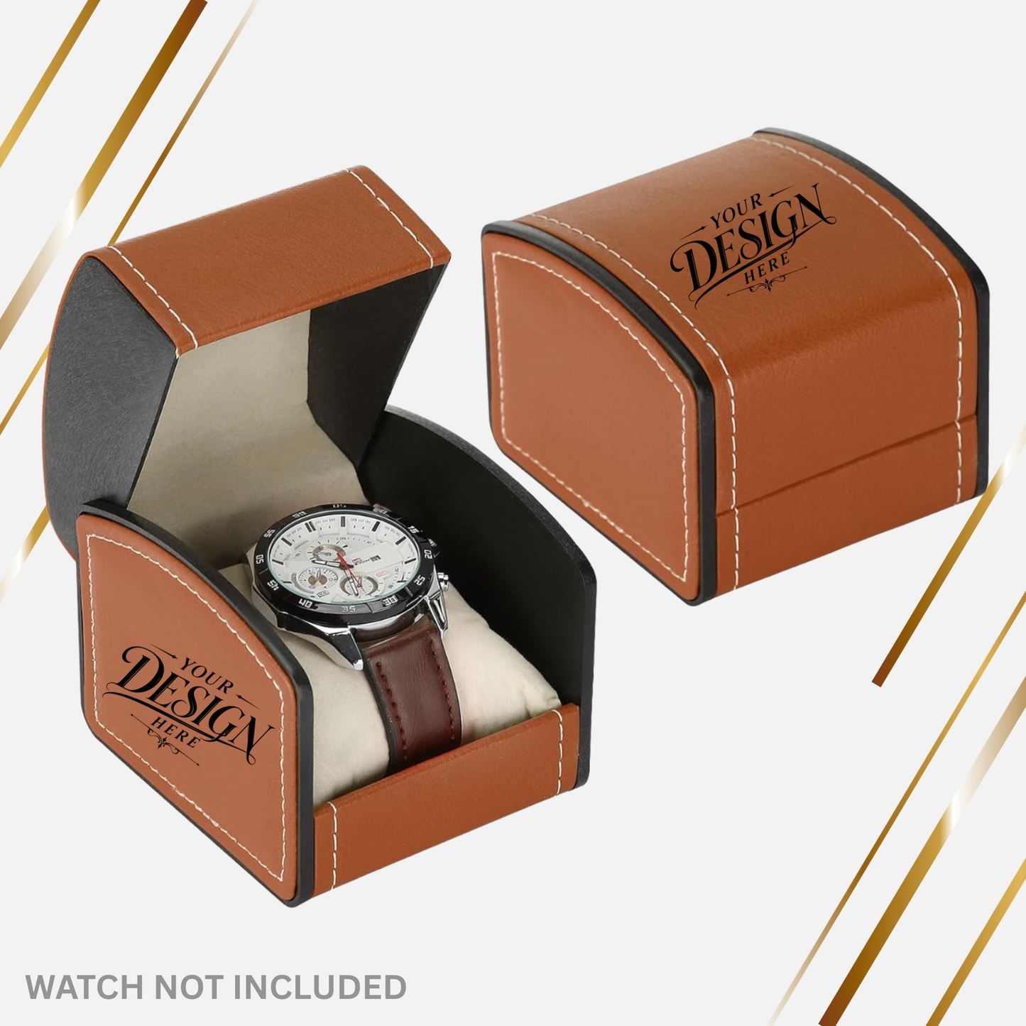 Custom Laser Engraved Luxury Watch Case w/ Pillow - Personalized Wristwatch Storage Display Holder