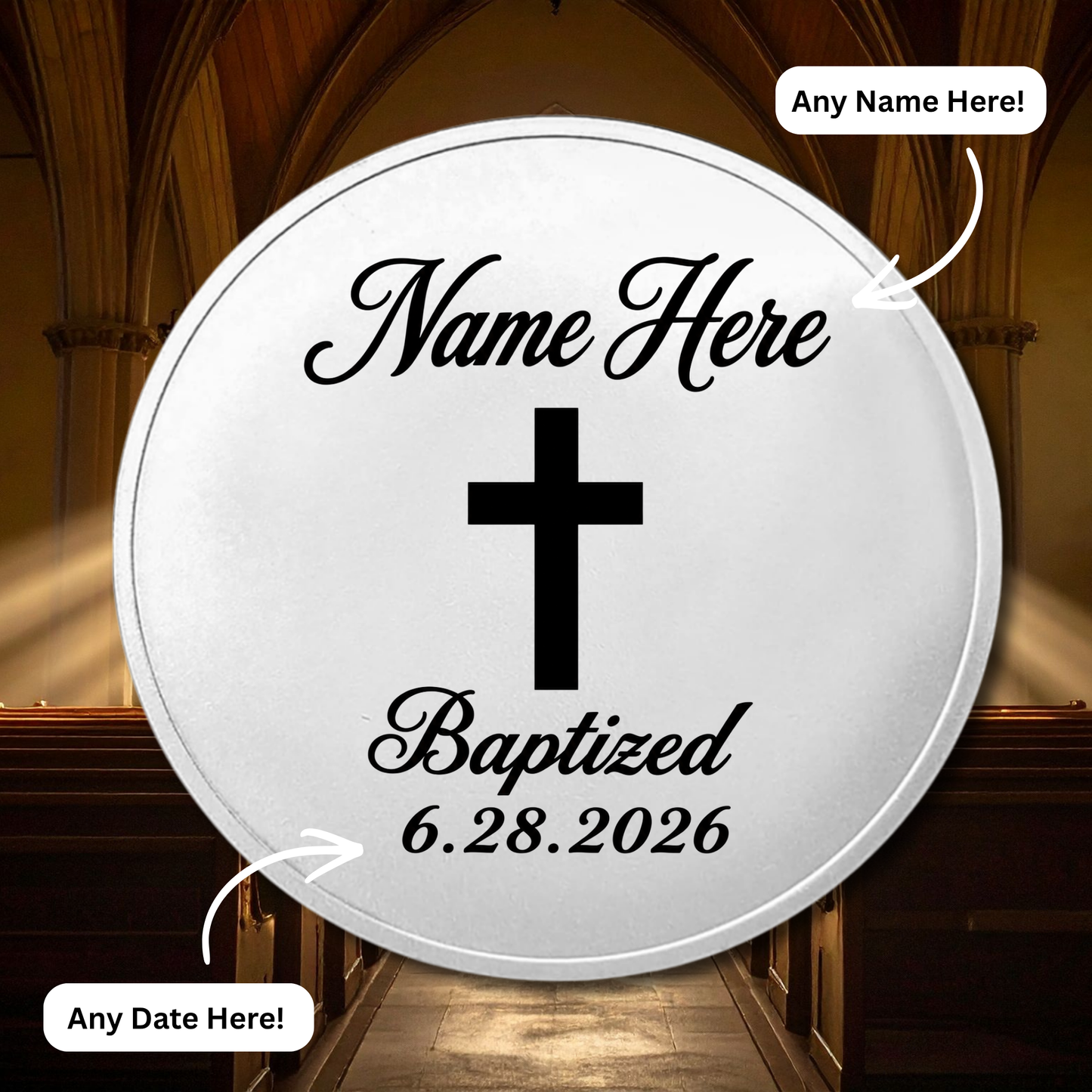 Custom Laser Engraved Baptism Coin Name + Date Religious Keepsake Godparent Gift