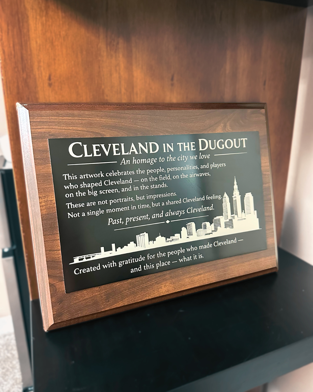 Custom Laser Engraved Dark Cherry Wood Plaque with Black & Aluminum Plate