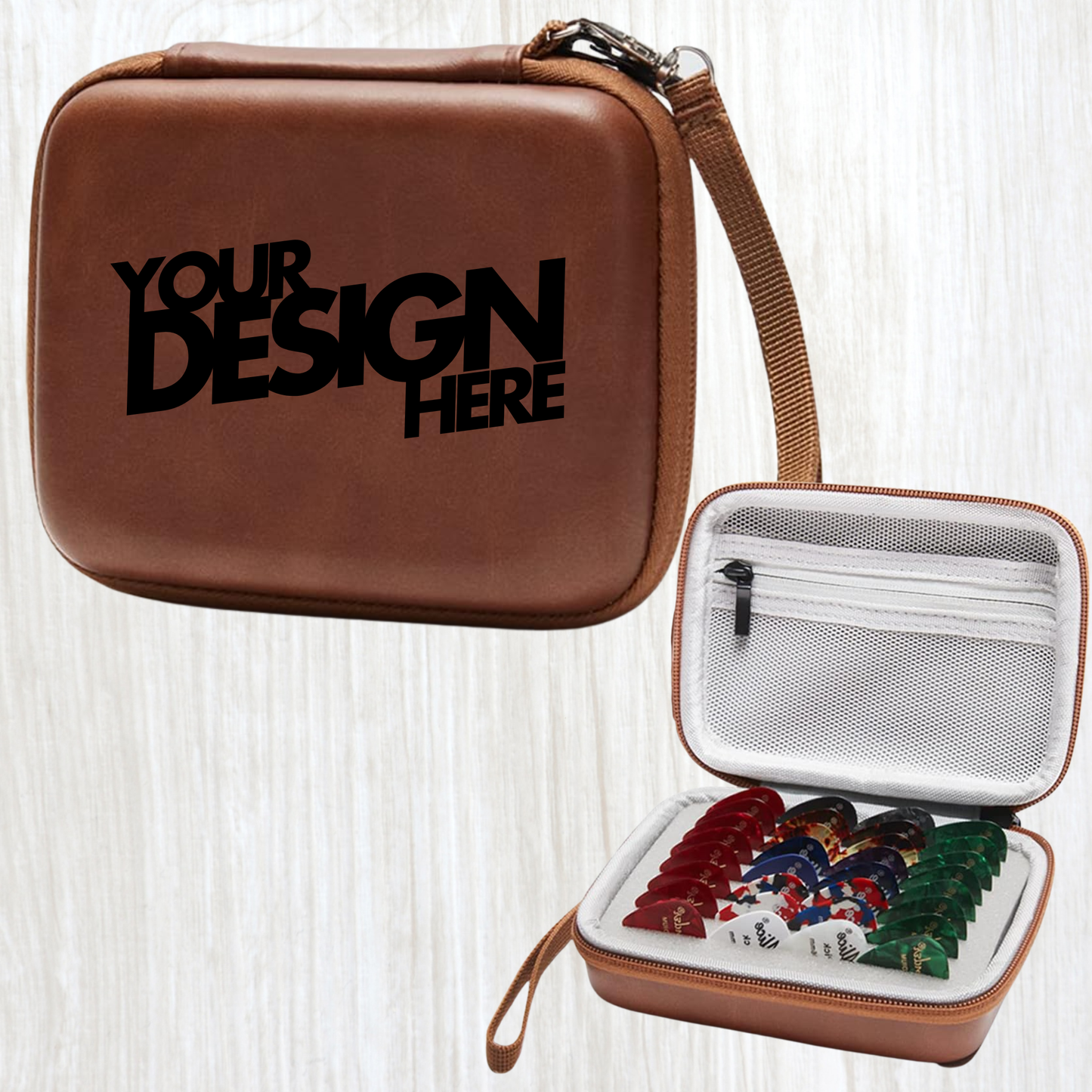 Leather Guitar Pick Box - Any Logo or Design - Perfect Musician or Guitarist Gift