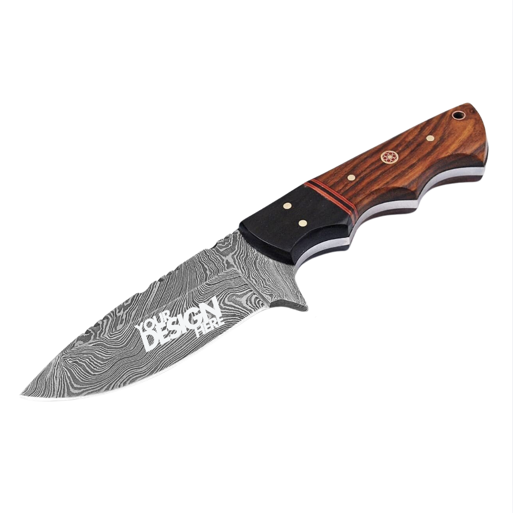 Custom Engraved Damascus Steel Knife Fixed - 8 Inch