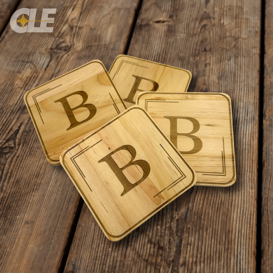 Wood Letter Coasters - Custom Laser Engraved (Set of 4)
