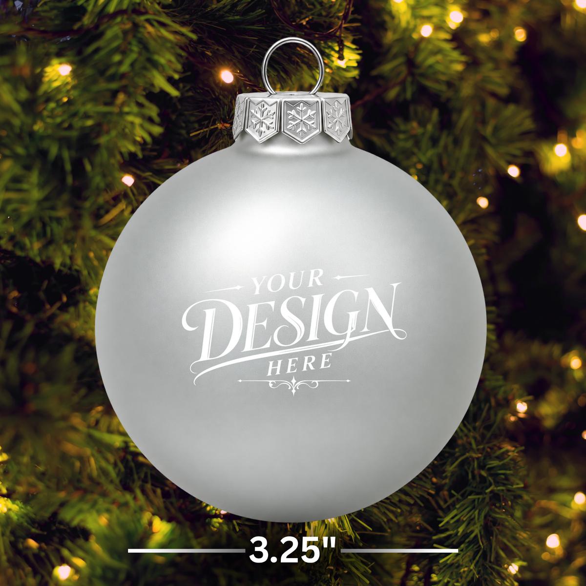 Custom Laser Engraved 3.25" Matte Glass Ball Christmas Ornament - Personalized w/ Any Logo or Design