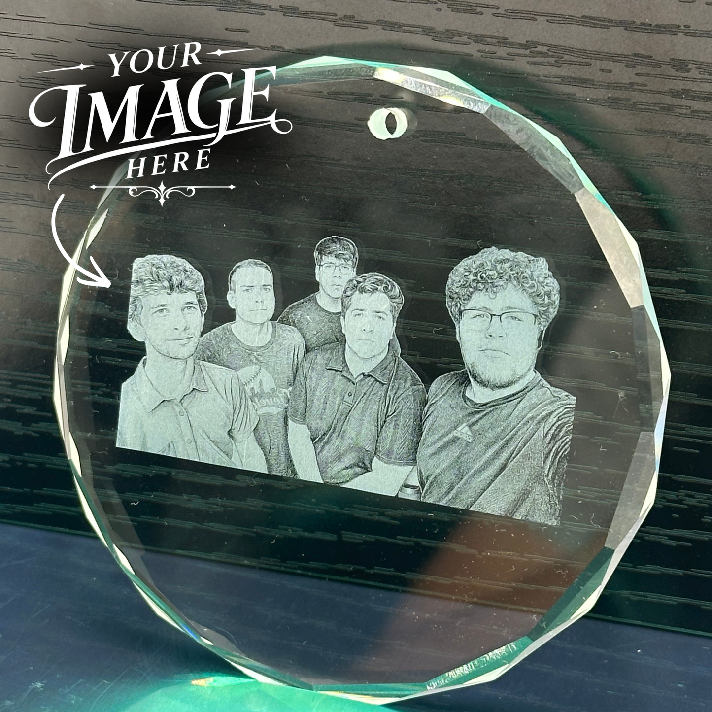 Custom Laser Engraved Glass Crystal Photo Ornament - Personalized Keepsake w/ Your Picture or Design
