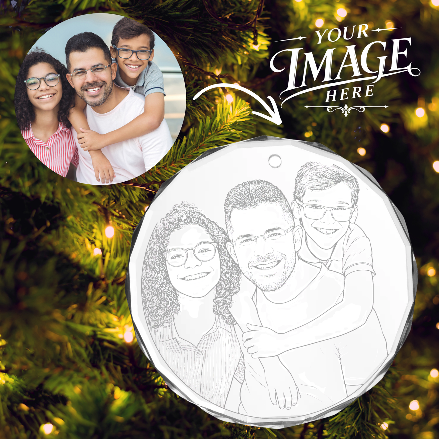 Custom Laser Engraved Glass Crystal Photo Ornament - Personalized Keepsake w/ Your Picture or Design