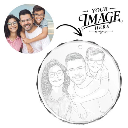 Custom Laser Engraved Glass Crystal Photo Ornament - Personalized Keepsake w/ Your Picture or Design
