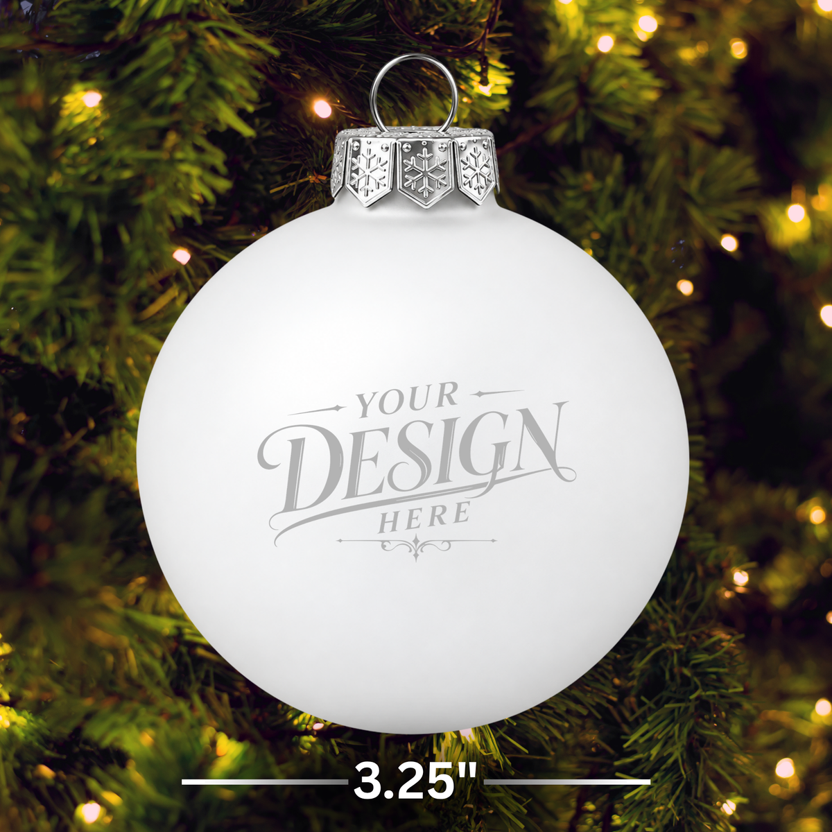 Custom Laser Engraved 3.25" Matte Glass Ball Christmas Ornament - Personalized w/ Any Logo or Design