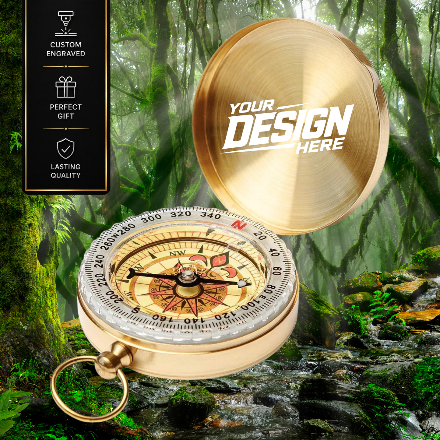 Custom Laser Engraved Compass Personalized Camping Hiking Gift Keepsake