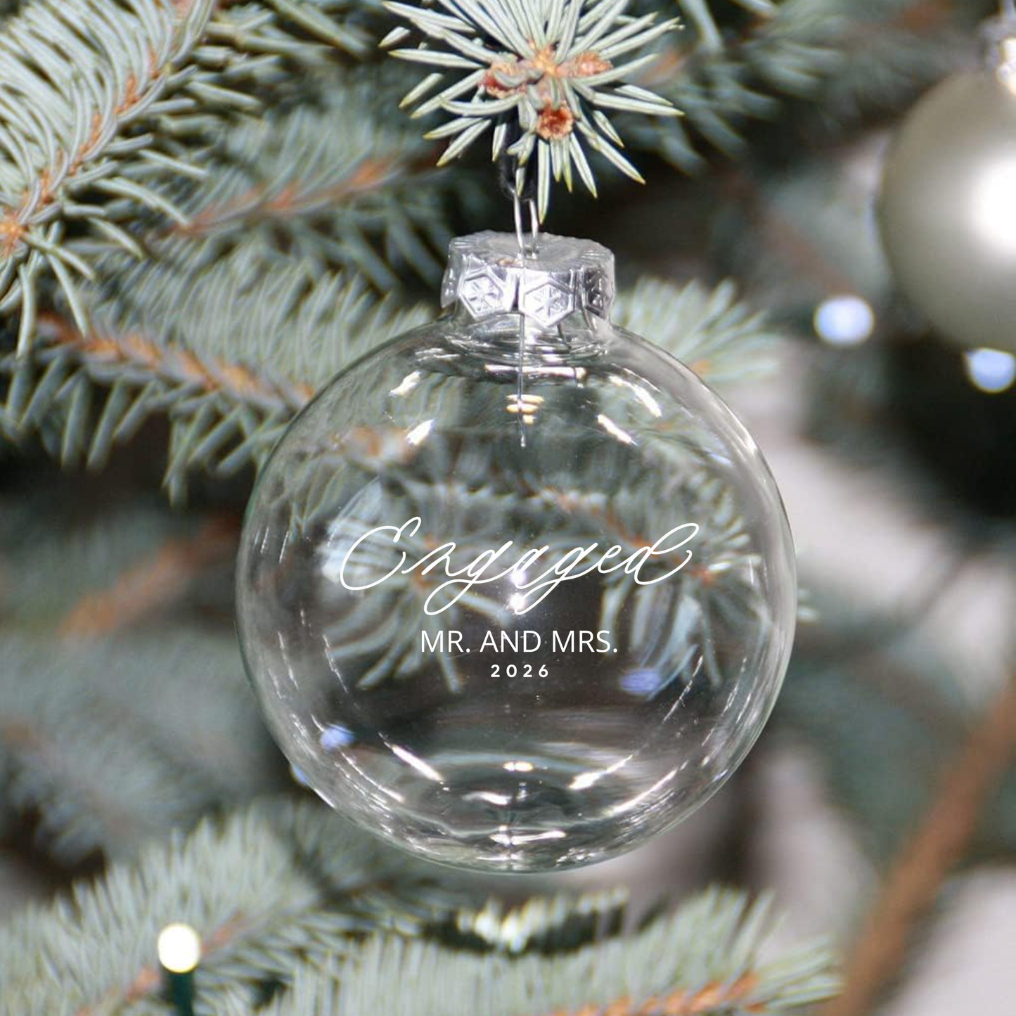 Custom Laser Engraved Engaged Ornament "Mr & Mrs" Your Names Here Personalized Gift Fillable Hanging