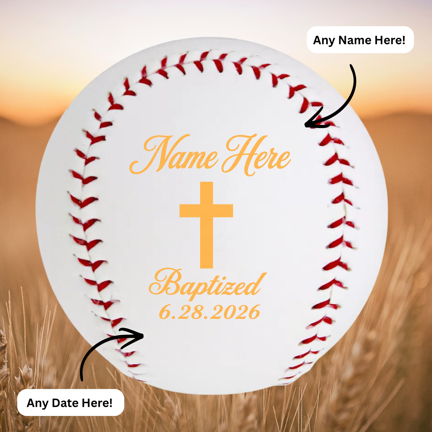Custom Laser Engraved Baptism Baseball - Name Date Baptized - Personalized Religious Christian Catholic Gift