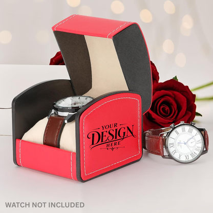 Custom Laser Engraved Luxury Watch Case w/ Pillow - Personalized Wristwatch Storage Display Holder