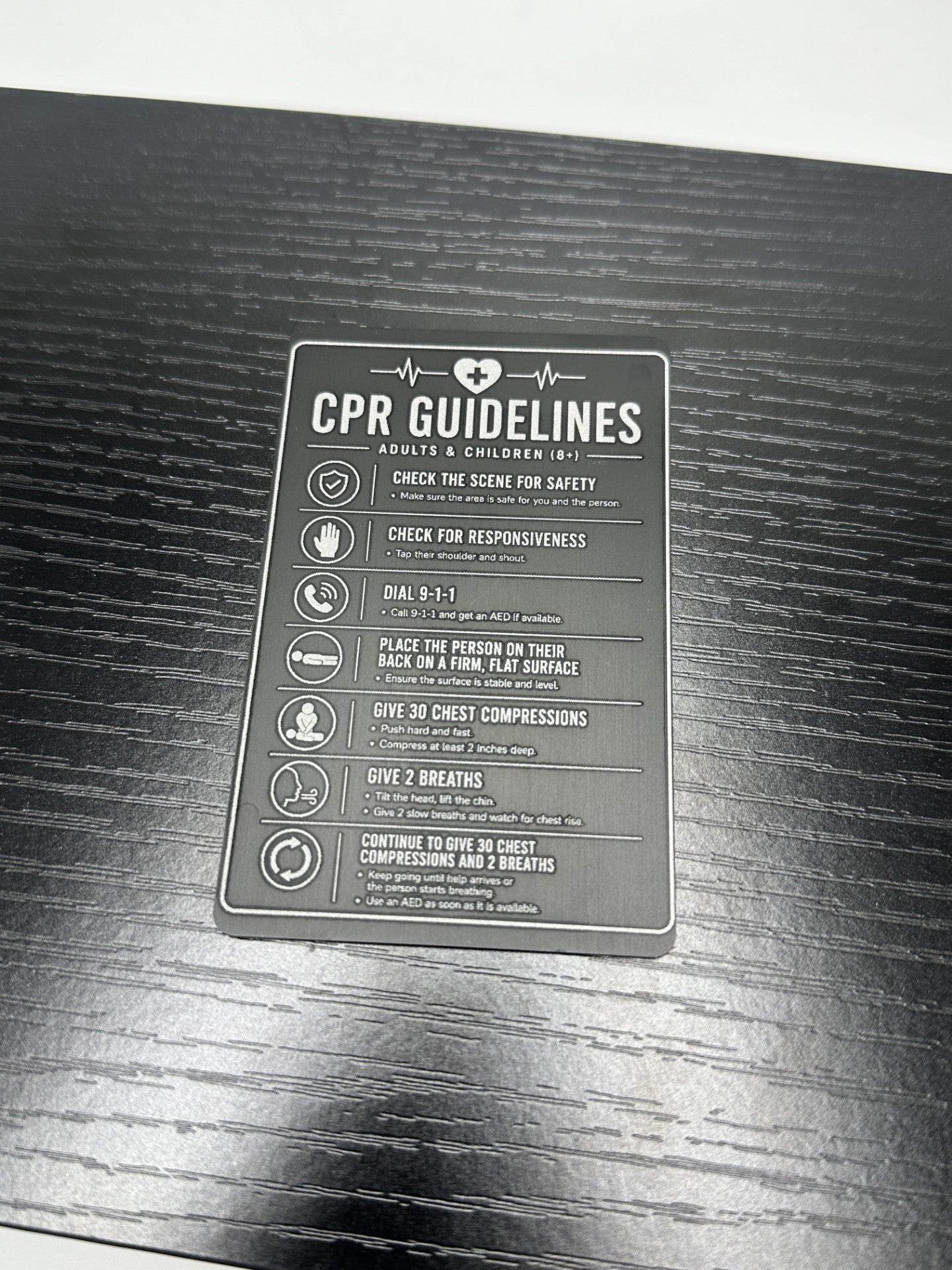 Laser Engraved CPR Guidelines Card - Adult & Child Reference - Pocket Emergency Safety Card - First Aid Quick Reference Tool