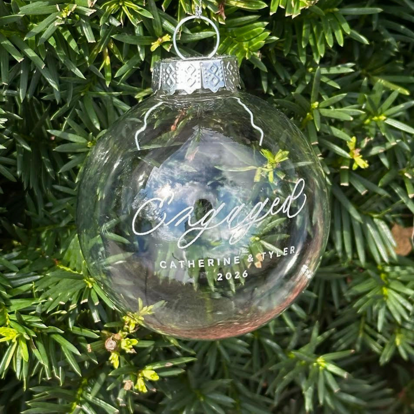 Custom Laser Engraved Engaged Ornament "Mr & Mrs" Your Names Here Personalized Gift Fillable Hanging