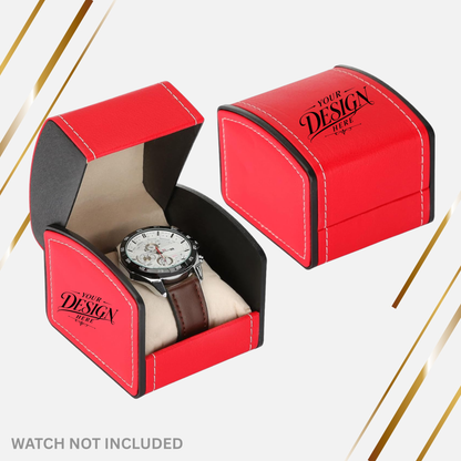 Custom Laser Engraved Luxury Watch Case w/ Pillow - Personalized Wristwatch Storage Display Holder