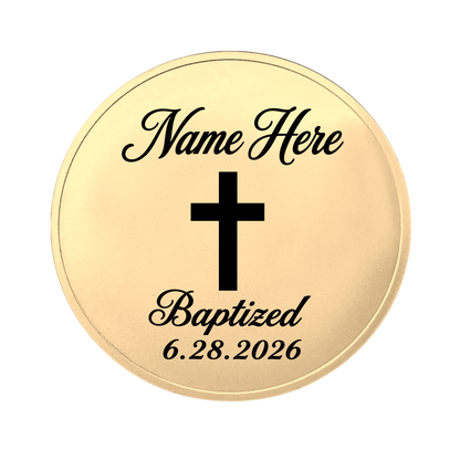Custom Laser Engraved Baptism Coin Name + Date Religious Keepsake Godparent Gift