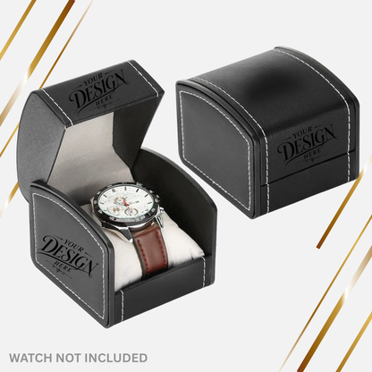 Custom Laser Engraved Luxury Watch Case w/ Pillow - Personalized Wristwatch Storage Display Holder
