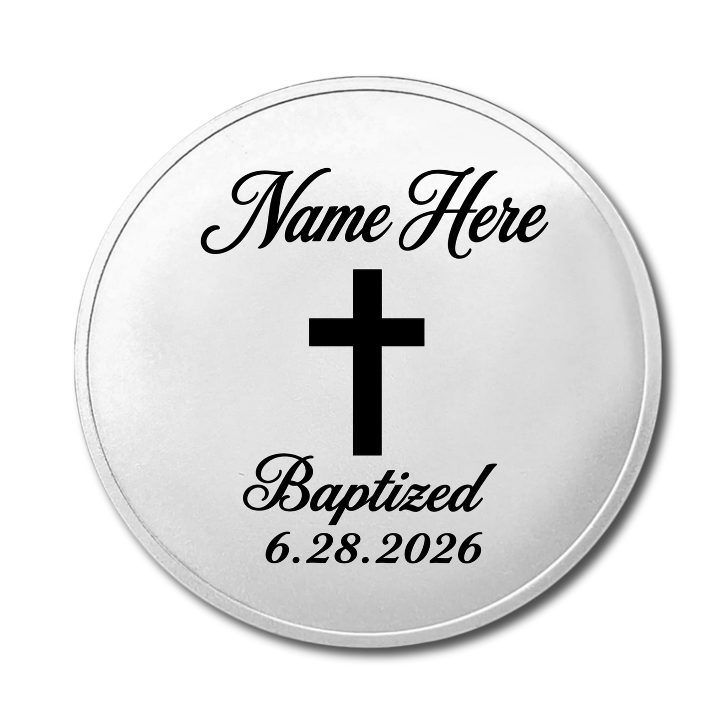 Custom Laser Engraved Baptism Coin Name + Date Religious Keepsake Godparent Gift