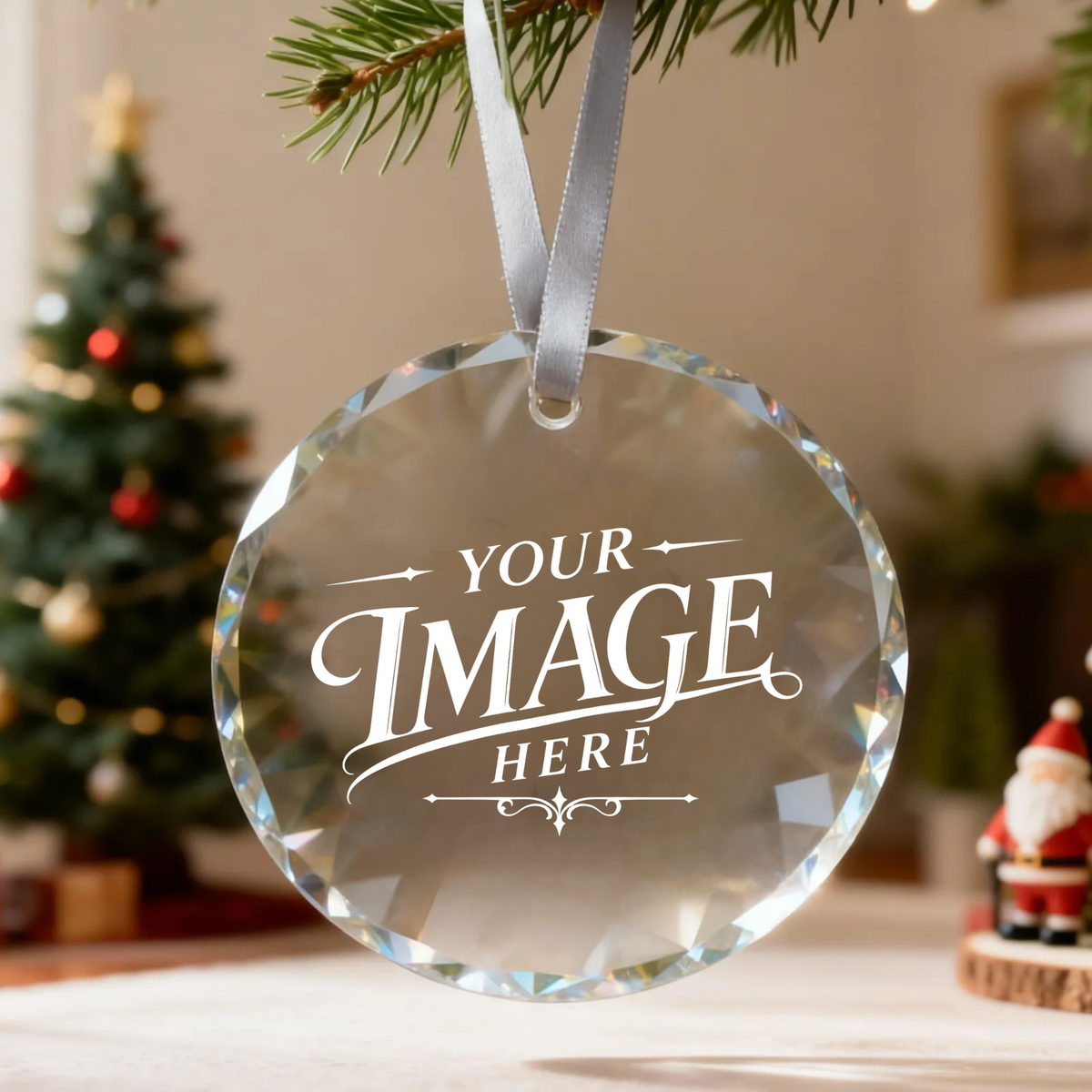 Custom Laser Engraved Glass Crystal Photo Ornament - Personalized Keepsake w/ Your Picture or Design