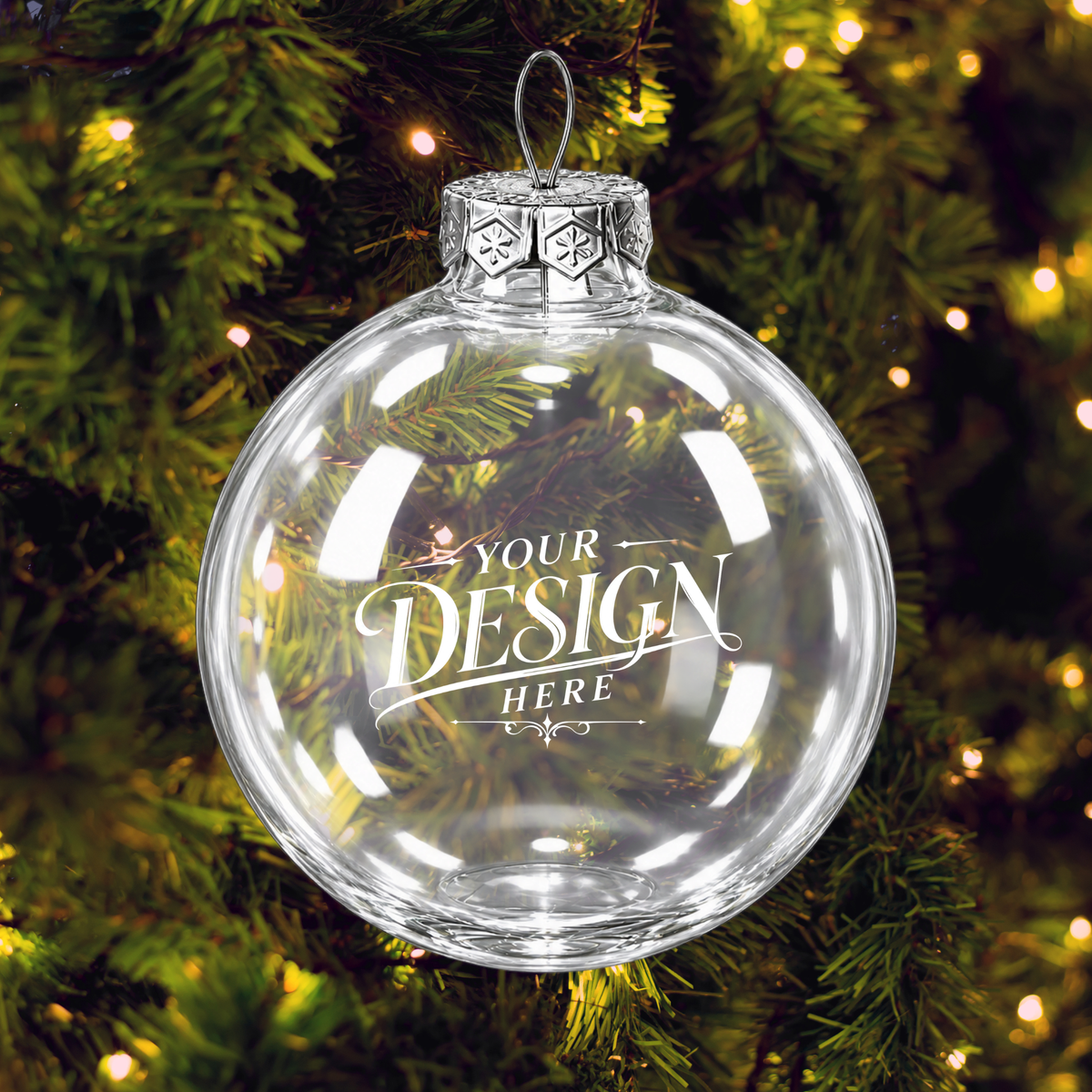 Custom Laser Engraved Clear Glass Christmas Ornament 3.15" - Personalized w/ Any Logo or Design