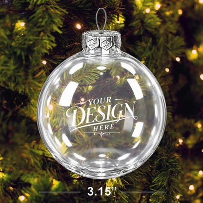 Custom Laser Engraved Clear Glass Christmas Ornament 3.15" - Personalized w/ Any Logo or Design