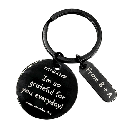 Mom Keychain Custom Laser Engraved Initials, Grateful Message