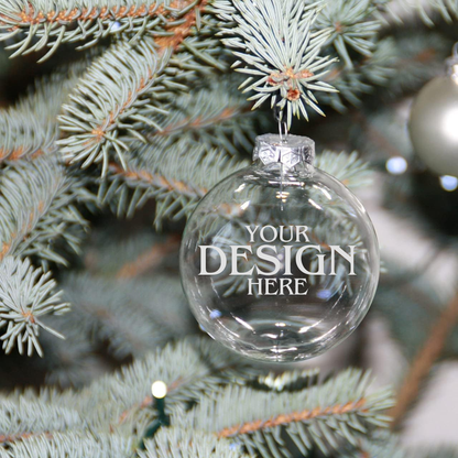 Custom Laser Engraved Clear Glass Christmas Ornament - Personalized w/ Any Logo or Design