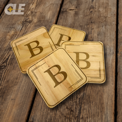 Wood Letter Coasters - Custom Laser Engraved (Set of 4)
