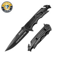 Custom Engraved Knife - Black Metal Handle