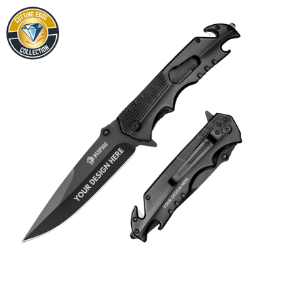 Custom Engraved Knife - Black Metal Handle