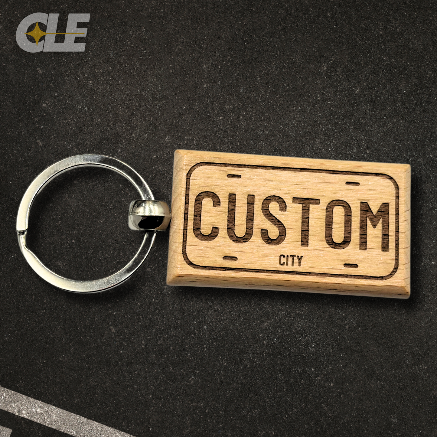 License Plate Keychain - Custom Laser Engraved Wood