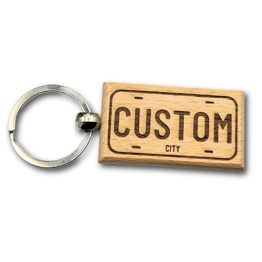 License Plate Keychain - Custom Laser Engraved Wood