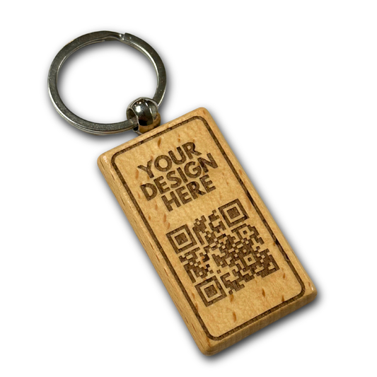 QR Code Wood Keychain - Vertical View - Custom Laser Engraved