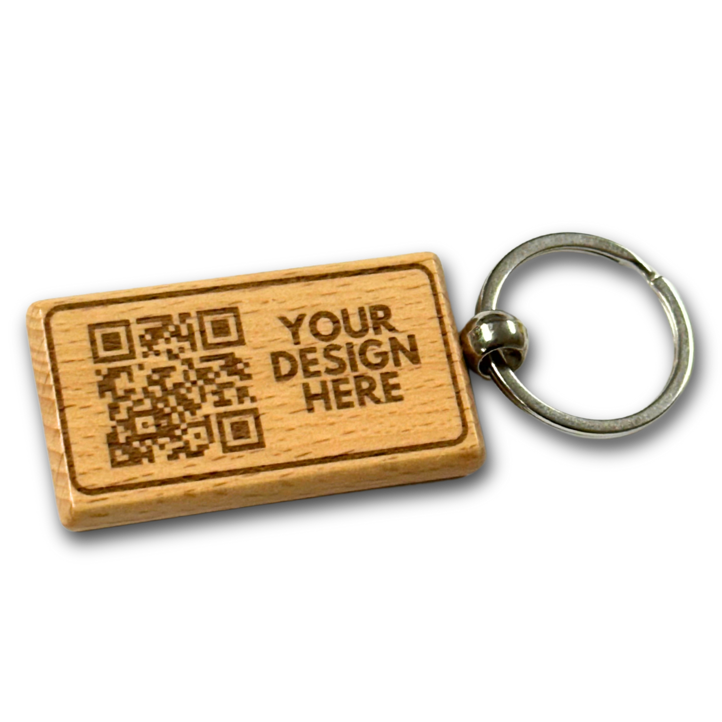 QR Code Wood Keychain - Horizontal - Custom Laser Engraved