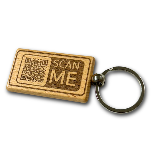 QR Code Wood Keychain - Scan Me- Custom Laser Engraved