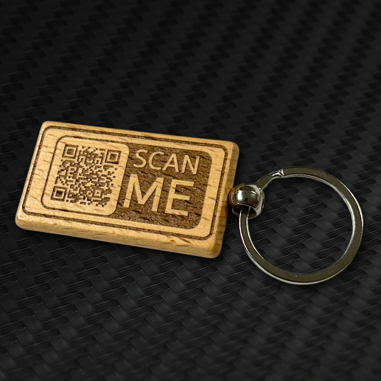 QR Code Wood Keychain - Scan Me- Custom Laser Engraved