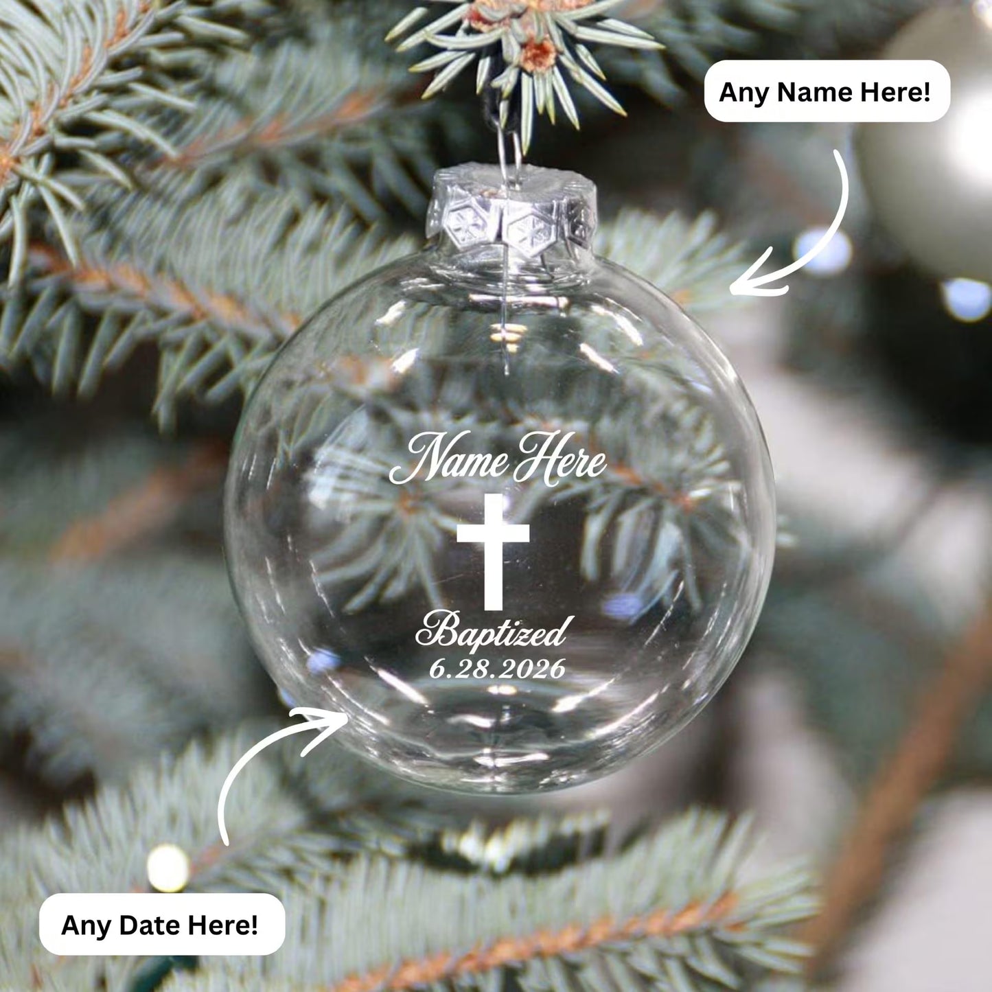 Custom Laser Engraved Baptism Ornament - Name Date Baptized - Personalized Religious Christian Catholic Gift