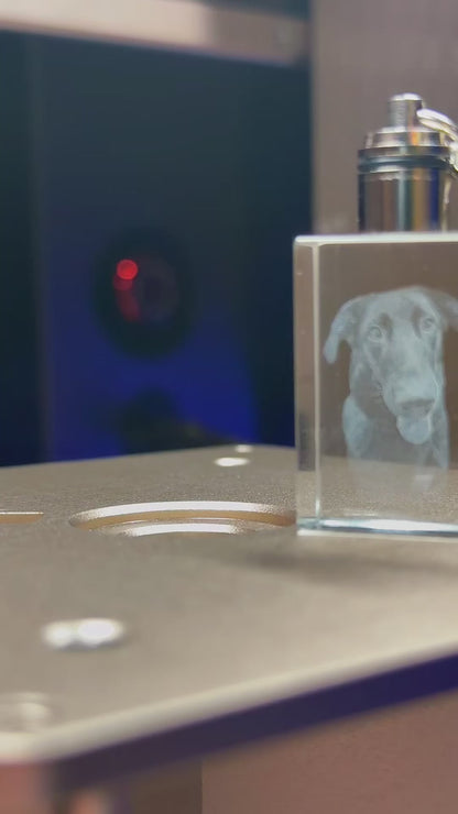 Custom Laser Engraved Glass 3D Crystal - Personalized Keychain w/ LED Light
