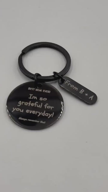 Mom Keychain Custom Laser Engraved Initials, Grateful Message